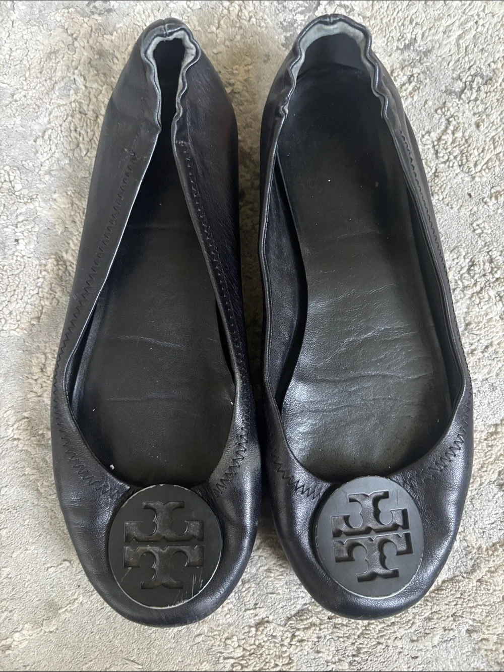 Tory Burch Black Leather Logo Ballet Flats